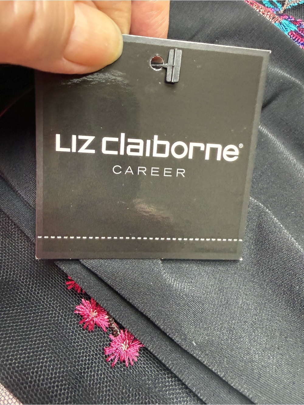 NWT Liz L Beautiful Black Long Sleeve Top with Floral Embroidery on the front - Picture 9 of 10